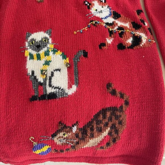 vintage marisa christina Red sweater Cat Bell Christmas M - Picture 9 of 14